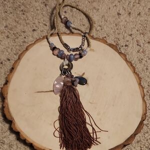 Chico's Long Statement Necklace Brown Tassel & Beads